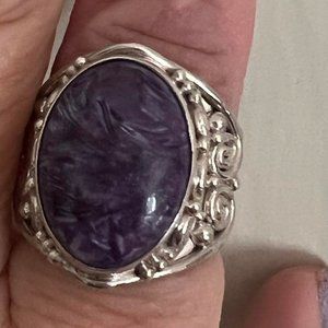 Sajen Offerings Purple Charoite Indonesian Sterling Silver Ring